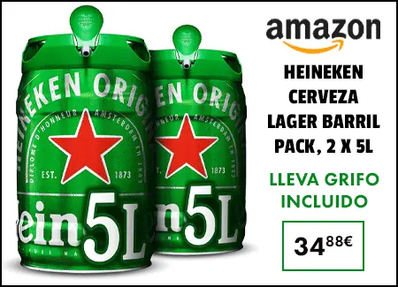 Heineken Cerveza Lager Barril Pack, 2 x 5L 